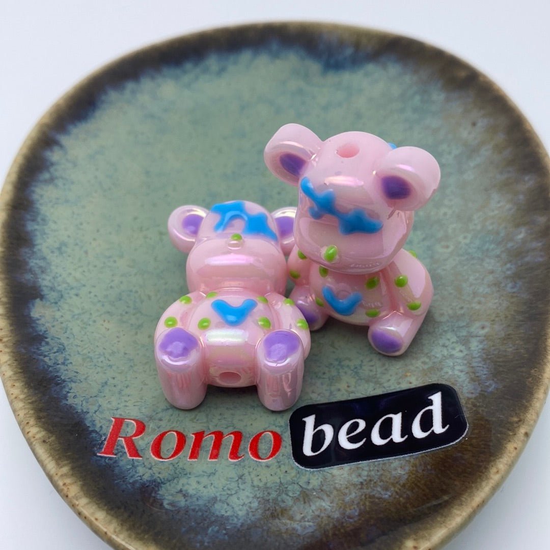 32. Shiny hand made UV print bear beads - Romo bead