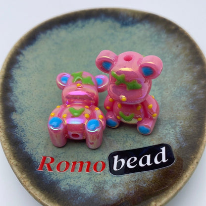 32. Shiny hand made UV print bear beads - Romo bead