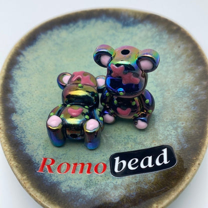 32. Shiny hand made UV print bear beads - Romo bead