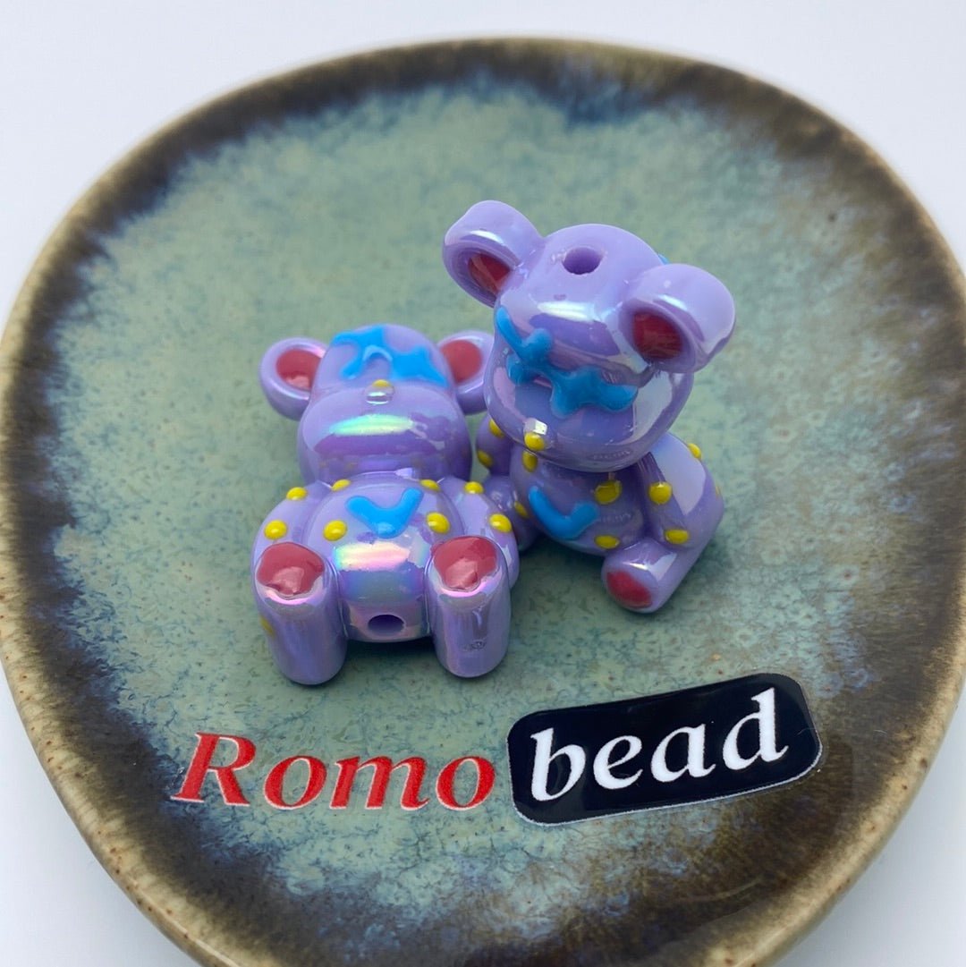 32. Shiny hand made UV print bear beads - Romo bead