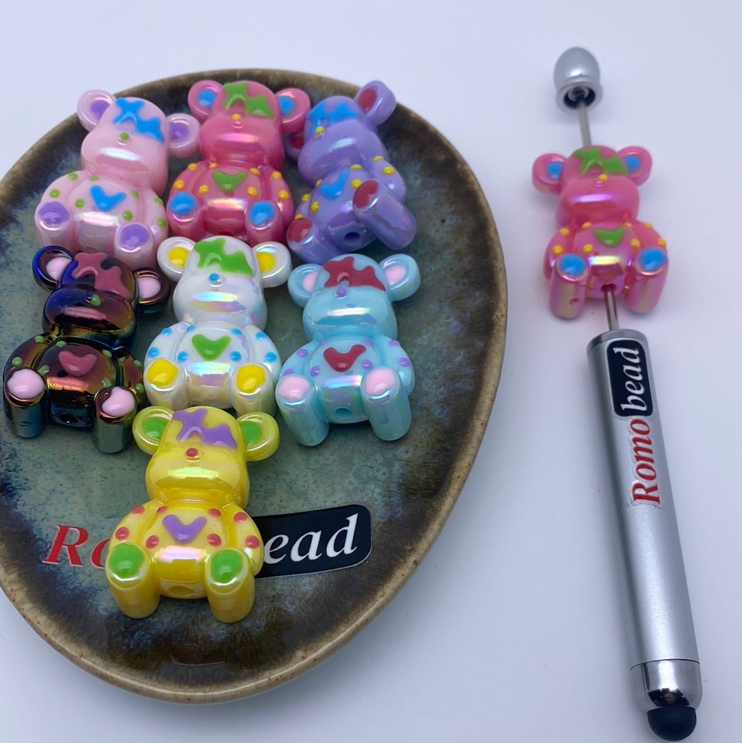 32. Shiny hand made UV print bear beads - Romo bead