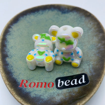 32. Shiny hand made UV print bear beads - Romo bead