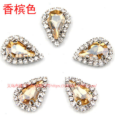 Pointed waterdrop claw rhinestone edge 4-hole hand-stitched rhinestone DIY headwear accessory clothing flash rhinestone accessory pointed waterdrop crystal buckle
