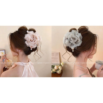 Rose Camellia~ Sweet Flower Grab Clip Girl 2025 New Large Ambient Shark Clip Hairpin Premium Headgear
