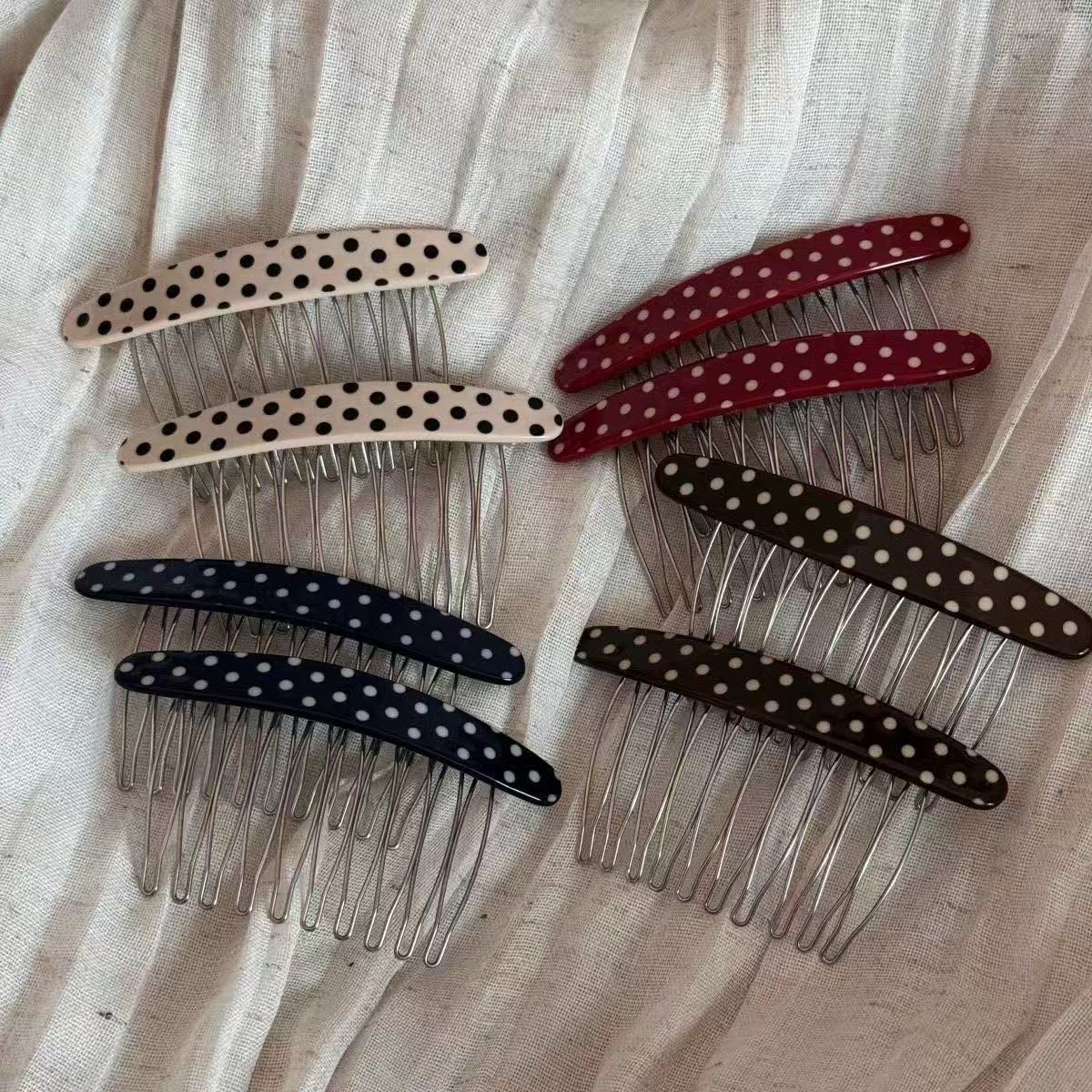 Korean polka dot oval bangs inserted comb broken hair finishing artifact hair inserted into the back of the woman's head upside down comb hairpin