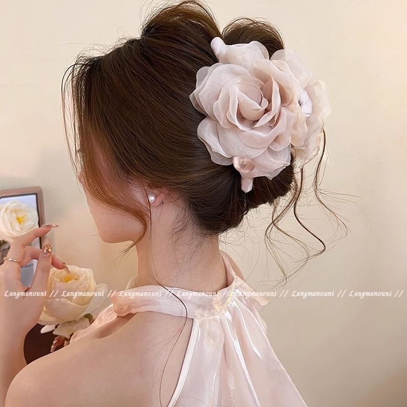 Rose Camellia~ Sweet Flower Grab Clip Girl 2025 New Large Ambient Shark Clip Hairpin Premium Headgear