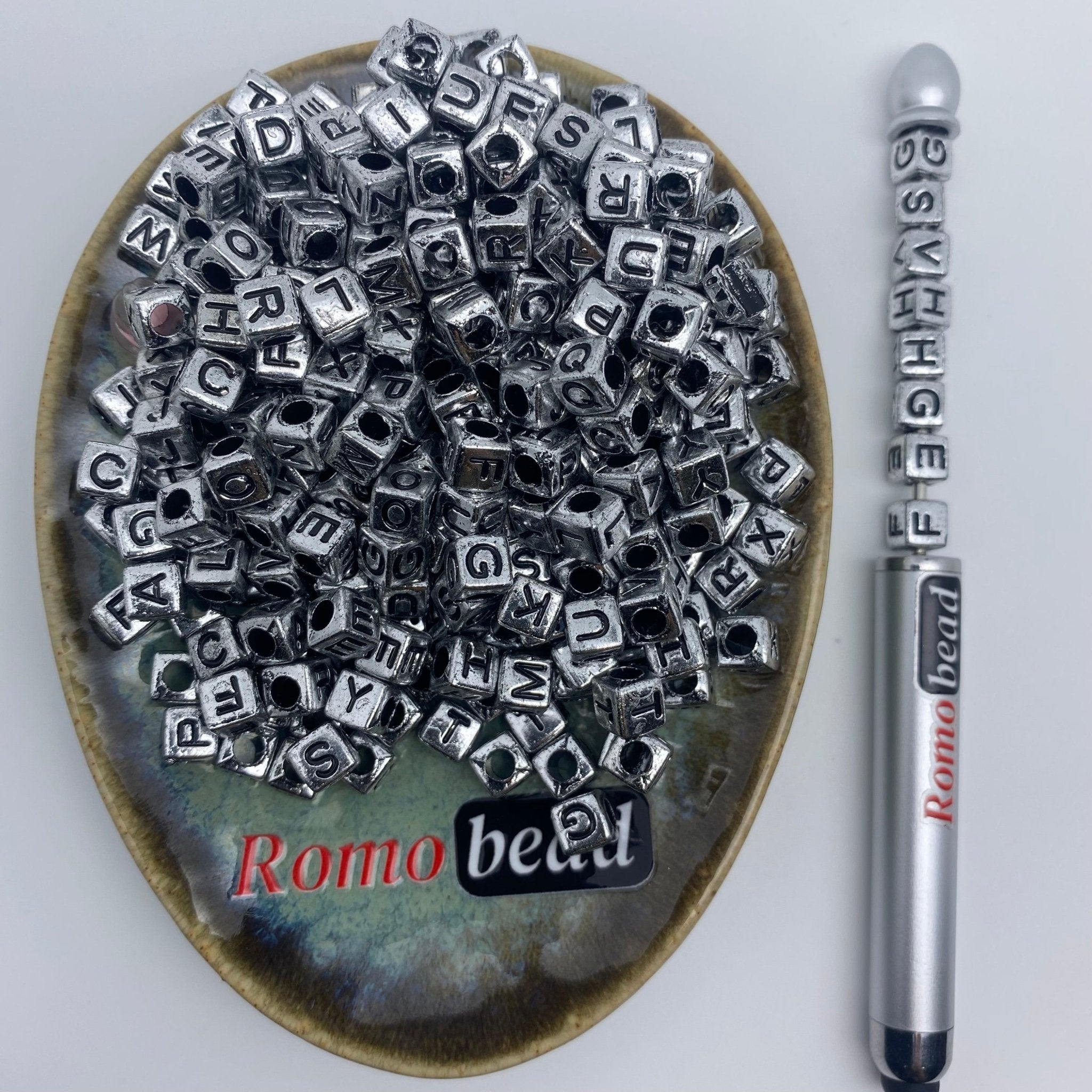 88. cube silver letter beads - Romo bead