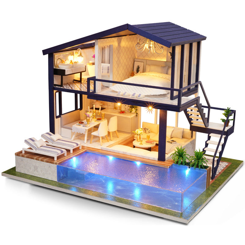 Wisdom fun house diy cottage time apartment hand-assembled wooden villa model creative doll house birthday gift