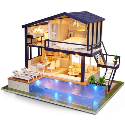 Wisdom fun house diy cottage time apartment hand-assembled wooden villa model creative doll house birthday gift