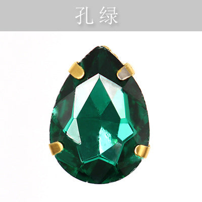 Direct supply of gold-backed waterdrop glass claw rhinestones, bridal dresses, apparel, crystal jewelry, accessories, and multi-color waterdrop claw rhinestones