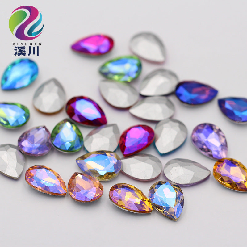 Crystal drop diamond colorful AB glass diamond special-shaped pointed bottom diamond DIY sticker diamond hair accessories materials