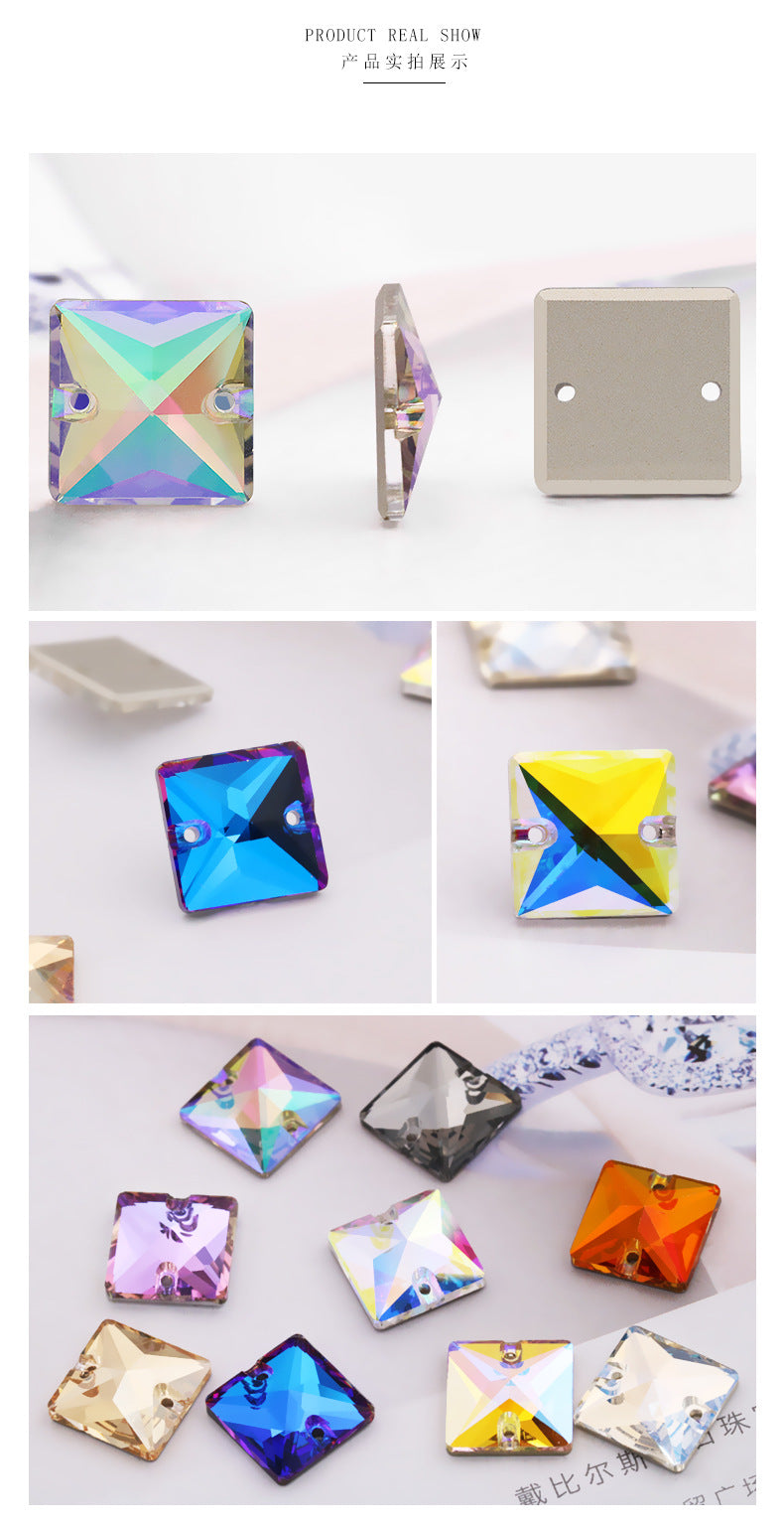K9 Square Flat Sewn Diamond - Scratch-Resistant Shoe Accessories Luggage Clothing Flat Buckle Crystal Double Hole Rhinestones