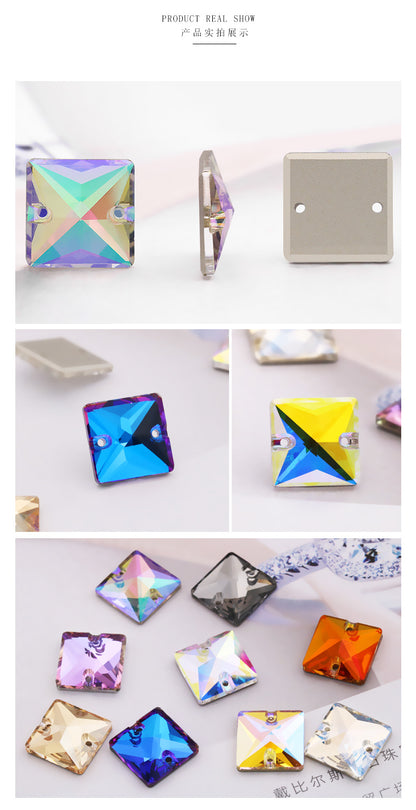 K9 Square Flat Sewn Diamond - Scratch-Resistant Shoe Accessories Luggage Clothing Flat Buckle Crystal Double Hole Rhinestones