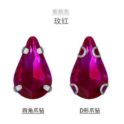 Long Drop Teardrop Crystal Claw Rhinestones - Glass Hand-Stitch Wedding Dress Earring Necklace Jewelry