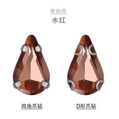 Long Drop Teardrop Crystal Claw Rhinestones - Glass Hand-Stitch Wedding Dress Earring Necklace Jewelry