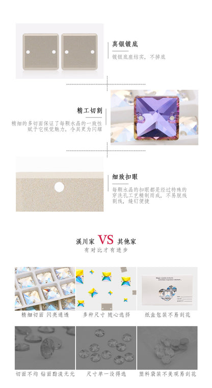 K9 Square Flat Sewn Diamond - Scratch-Resistant Shoe Accessories Luggage Clothing Flat Buckle Crystal Double Hole Rhinestones