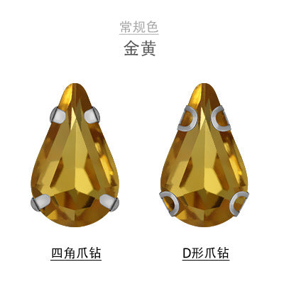 Long Drop Teardrop Crystal Claw Rhinestones - Glass Hand-Stitch Wedding Dress Earring Necklace Jewelry