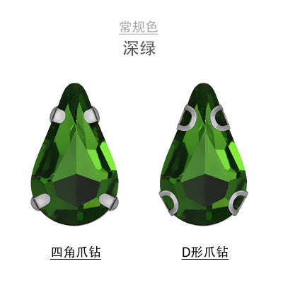 Long Drop Teardrop Crystal Claw Rhinestones - Glass Hand-Stitch Wedding Dress Earring Necklace Jewelry