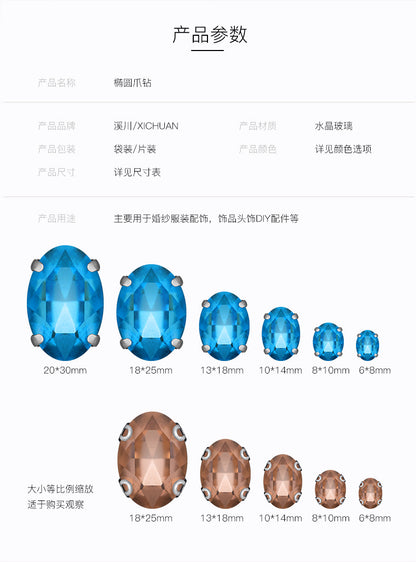 Oval Crystal Claw Rhinestones - Glass Hand-Stitch Headband Wedding Dress Accessories