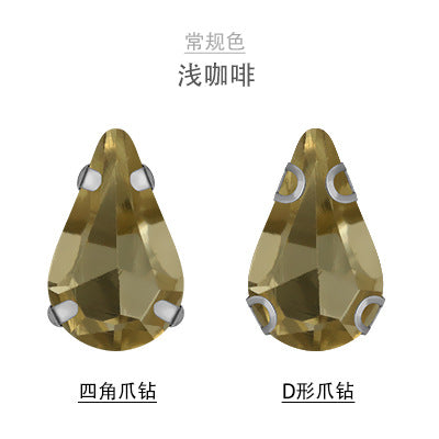 Long Drop Teardrop Crystal Claw Rhinestones - Glass Hand-Stitch Wedding Dress Earring Necklace Jewelry