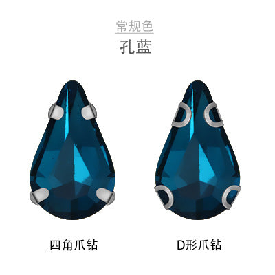 Long Drop Teardrop Crystal Claw Rhinestones - Glass Hand-Stitch Wedding Dress Earring Necklace Jewelry