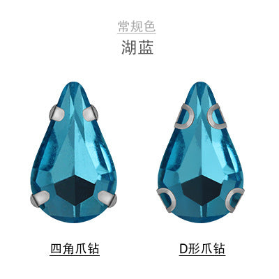 Long Drop Teardrop Crystal Claw Rhinestones - Glass Hand-Stitch Wedding Dress Earring Necklace Jewelry