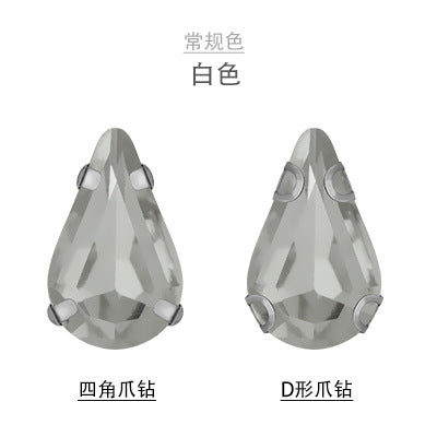 Long Drop Teardrop Crystal Claw Rhinestones - Glass Hand-Stitch Wedding Dress Earring Necklace Jewelry