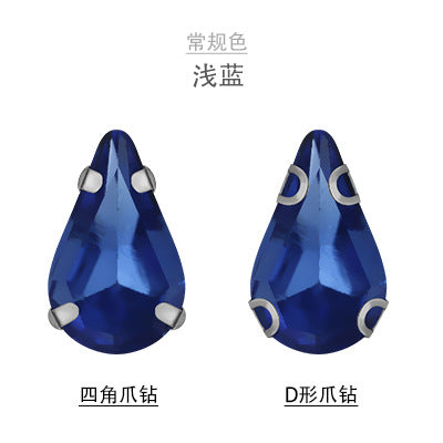 Long Drop Teardrop Crystal Claw Rhinestones - Glass Hand-Stitch Wedding Dress Earring Necklace Jewelry