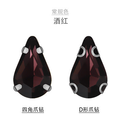 Long Drop Teardrop Crystal Claw Rhinestones - Glass Hand-Stitch Wedding Dress Earring Necklace Jewelry