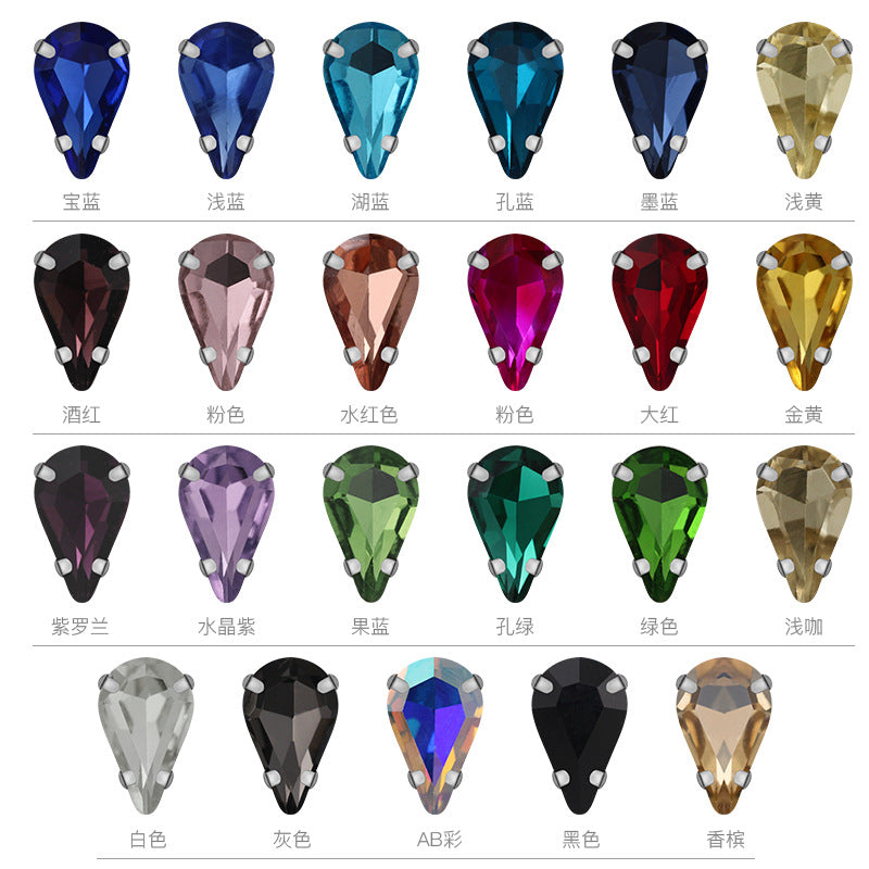 Long Drop Teardrop Crystal Claw Rhinestones - Glass Hand-Stitch Wedding Dress Earring Necklace Jewelry