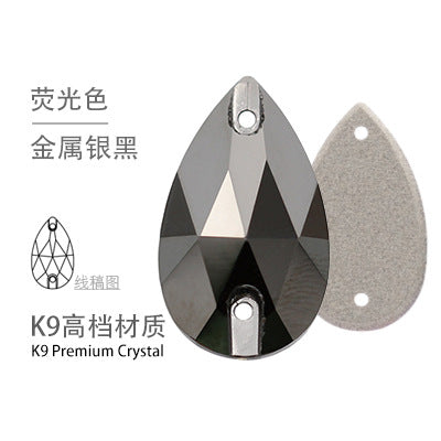 K9 Sew-On Teardrop Rhinestone - Double Hole Flat Bottom Perforated Hand Sew Stone for Wedding Dress Luggage Accessories