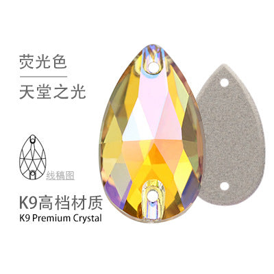 K9 Sew-On Teardrop Rhinestone - Double Hole Flat Bottom Perforated Hand Sew Stone for Wedding Dress Luggage Accessories