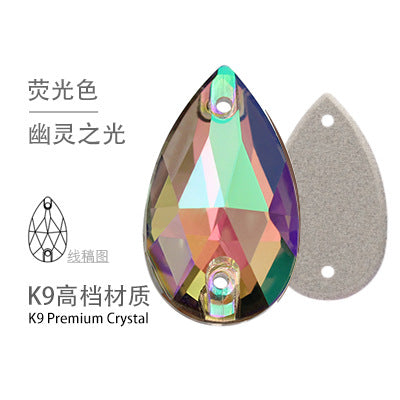 K9 Sew-On Teardrop Rhinestone - Double Hole Flat Bottom Perforated Hand Sew Stone for Wedding Dress Luggage Accessories