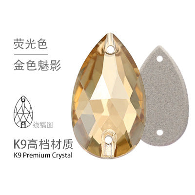 K9 Sew-On Teardrop Rhinestone - Double Hole Flat Bottom Perforated Hand Sew Stone for Wedding Dress Luggage Accessories