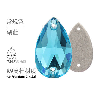 K9 Sew-On Teardrop Rhinestone - Double Hole Flat Bottom Perforated Hand Sew Stone for Wedding Dress Luggage Accessories