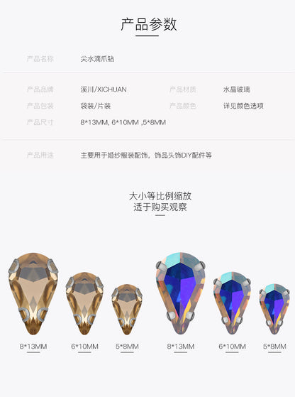 Long Drop Teardrop Crystal Claw Rhinestones - Glass Hand-Stitch Wedding Dress Earring Necklace Jewelry
