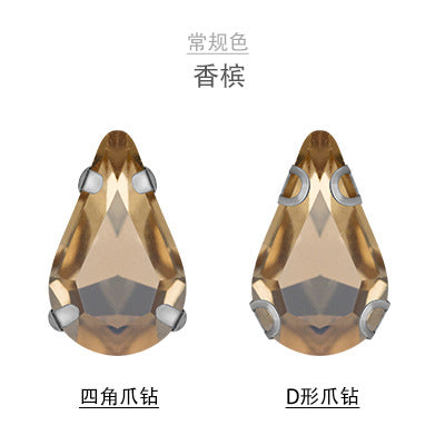 Long Drop Teardrop Crystal Claw Rhinestones - Glass Hand-Stitch Wedding Dress Earring Necklace Jewelry