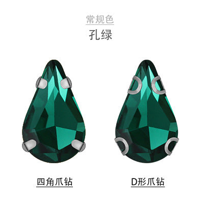 Long Drop Teardrop Crystal Claw Rhinestones - Glass Hand-Stitch Wedding Dress Earring Necklace Jewelry