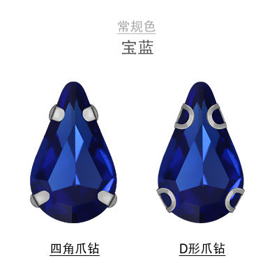 Long Drop Teardrop Crystal Claw Rhinestones - Glass Hand-Stitch Wedding Dress Earring Necklace Jewelry