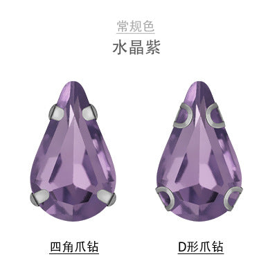 Long Drop Teardrop Crystal Claw Rhinestones - Glass Hand-Stitch Wedding Dress Earring Necklace Jewelry