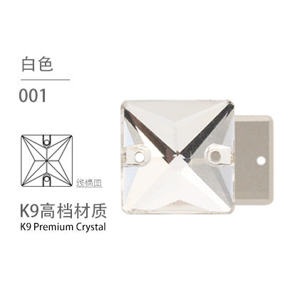 K9 Square Flat Sewn Diamond - Scratch-Resistant Shoe Accessories Luggage Clothing Flat Buckle Crystal Double Hole Rhinestones