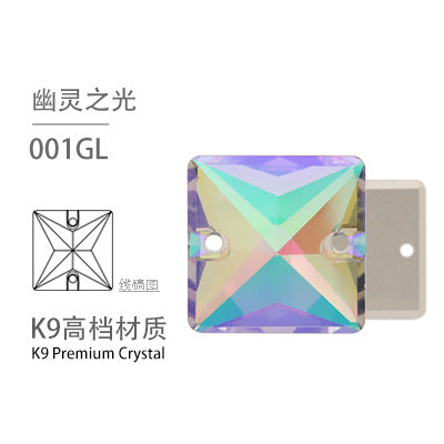 K9 Square Flat Sewn Diamond - Scratch-Resistant Shoe Accessories Luggage Clothing Flat Buckle Crystal Double Hole Rhinestones