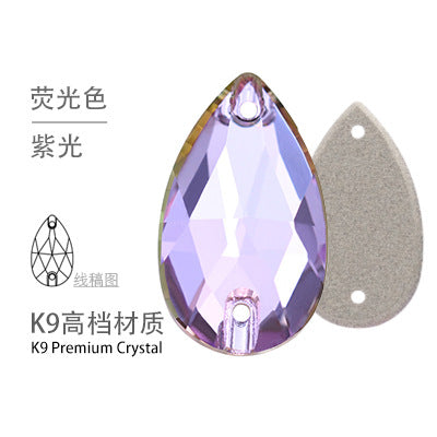 K9 Sew-On Teardrop Rhinestone - Double Hole Flat Bottom Perforated Hand Sew Stone for Wedding Dress Luggage Accessories