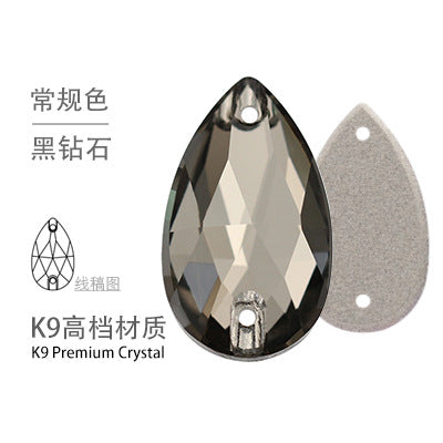 K9 Sew-On Teardrop Rhinestone - Double Hole Flat Bottom Perforated Hand Sew Stone for Wedding Dress Luggage Accessories