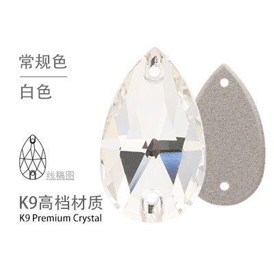 K9 Sew-On Teardrop Rhinestone - Double Hole Flat Bottom Perforated Hand Sew Stone for Wedding Dress Luggage Accessories
