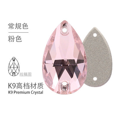 K9 Sew-On Teardrop Rhinestone - Double Hole Flat Bottom Perforated Hand Sew Stone for Wedding Dress Luggage Accessories