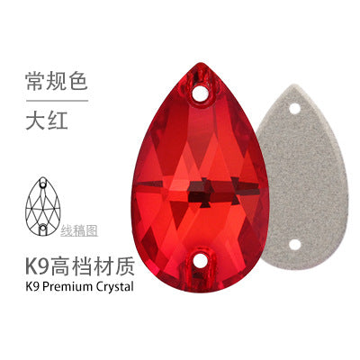 K9 Sew-On Teardrop Rhinestone - Double Hole Flat Bottom Perforated Hand Sew Stone for Wedding Dress Luggage Accessories