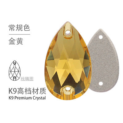 K9 Sew-On Teardrop Rhinestone - Double Hole Flat Bottom Perforated Hand Sew Stone for Wedding Dress Luggage Accessories