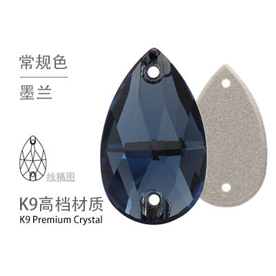 K9 Sew-On Teardrop Rhinestone - Double Hole Flat Bottom Perforated Hand Sew Stone for Wedding Dress Luggage Accessories