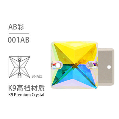 K9 Square Flat Sewn Diamond - Scratch-Resistant Shoe Accessories Luggage Clothing Flat Buckle Crystal Double Hole Rhinestones